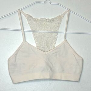 Tucker + Tate Lace Back Halter Seamless Bralette Ivory White Small 7/8